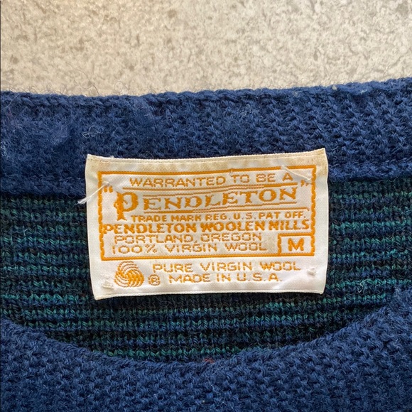 Pendleton Blue and Green Crewneck Sweater Classic Tartan Vintage Wool - Picture 2 of 5